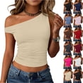 thumbnail image 2 of Womens Off Shoulder Tops Sleeveless Going Out Crop Tank Tops Slim Fitted Shirts Summer Y2K Cute Tops,Khaki,S, 2 of 7