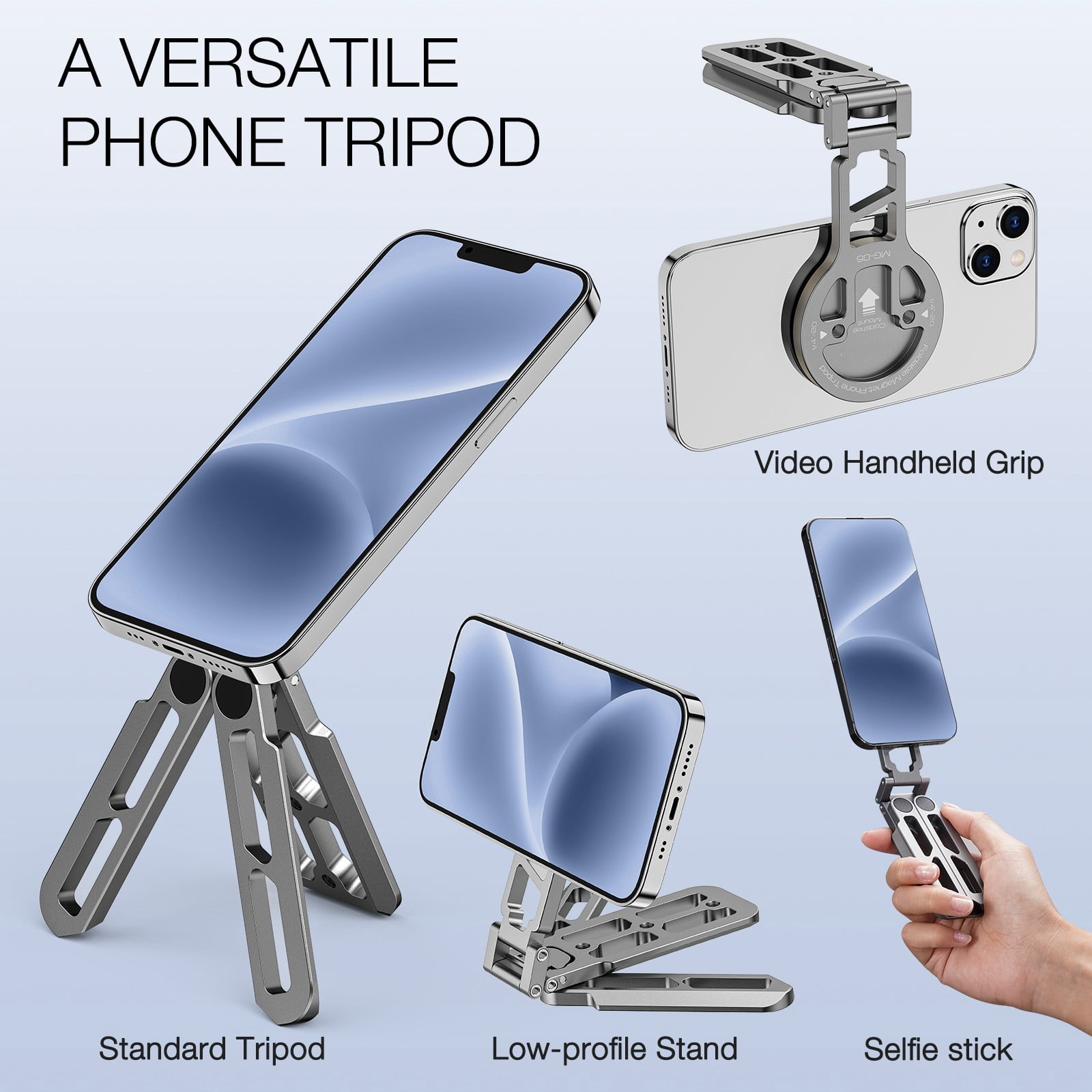 Hand-free Magnetic Pocket Phone Tripod Foldable Compatible with Magsafe for iPhone 16/15/14/13/12 Plus Pro Max Series, Upgrade Mini Cell Phone Tripod Mount Handle Smartphone Desk Stand Travel