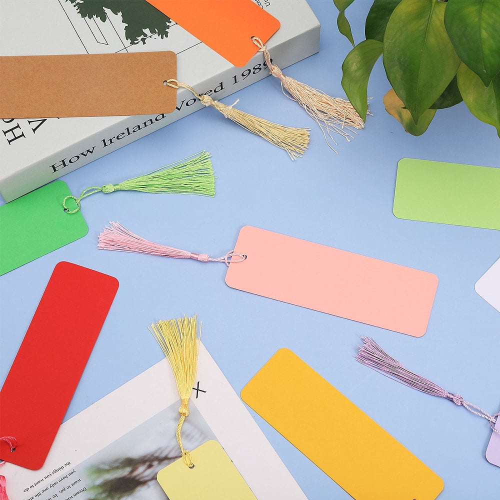 1set Blank Bookmark Making Kit Including Kraft Paper Rectangle Card Polyester Tassel Decorations Mixed color 260pcs/set