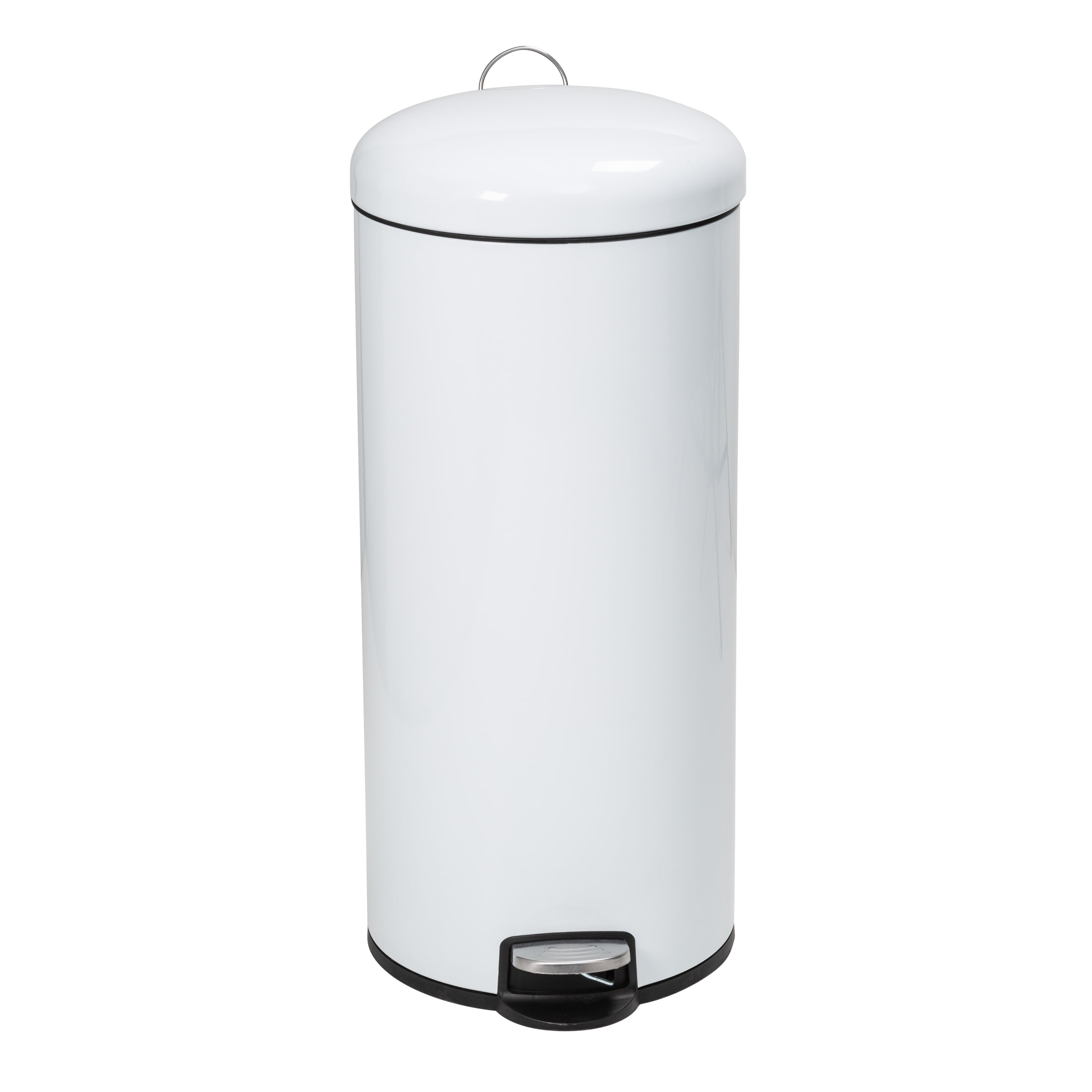 happimess 7.9-Gallons White Steel Kitchen Trash Can with Lid Outdoor in the Trash  Cans department at