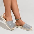 thumbnail image 2 of Rokment Bling Sequin Platform Sandals for Women with Back Strap Bridal Sparkly Leather Peep Toe Espadrilles Chunky Heels Slingback Dressy Summer Shoes Silver Size 5.5, 2 of 6