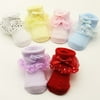 0-6 Month Baby Girls Bowknots Ankle Socks, Baby Toddlers Girls Cotton Princess Style Ruffles Lace Top Frilly Mesh Socks with Bowknot