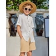thumbnail image 6 of Arshiner Boy's 2 Piece Beach Outfit Short Sleeve Textured Button Down Shirt and Short Sets Summer Vacation Wear, 6 of 6