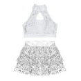thumbnail image 3 of iiniim Kids Girls 2Pcs Dance Sequins Crop Top with Skirts Jazz Latin Performance Silver 14, 3 of 5