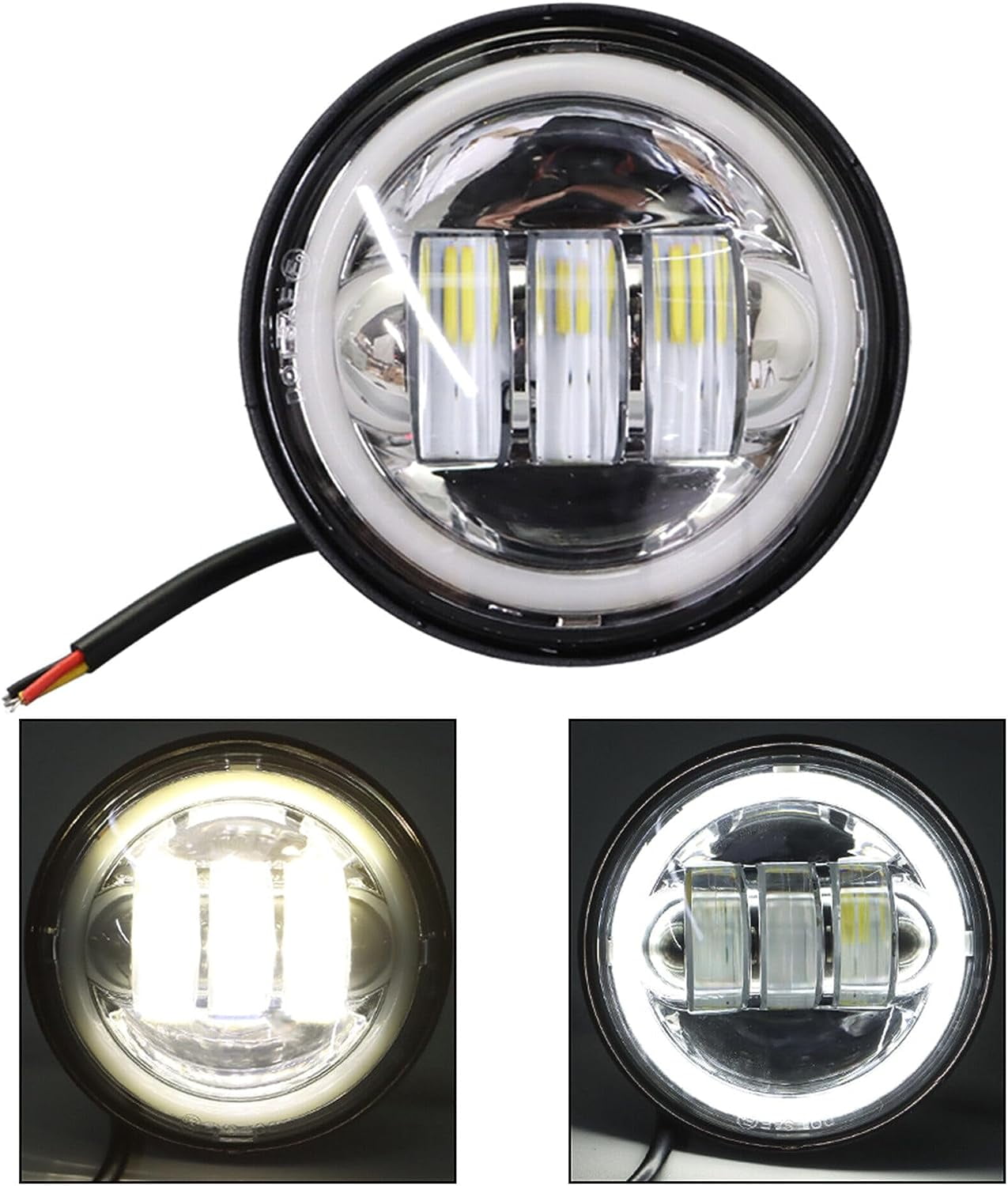 7 Inch Chrome LED Headlight+ 2x 4-1/2 Faros Auxiliares Moto Fog Light  Passing Lamps