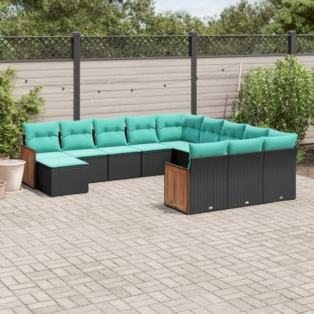 vidaXL 12 Piece Patio Sofa Set with Cushions Black Poly Rattan