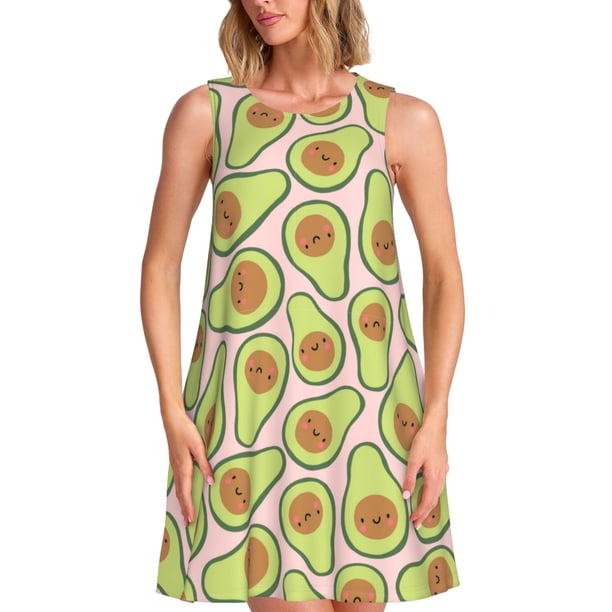 Balery Cute Avocado Vestidos de verano para mujer con estampado: vestido holgado sin mangas, vestido playero informal y cómodo para días calurosos.