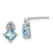 Primal Silver Sterling Silver Rhodium Plated Diamond Light Swiss Blue Topaz Post Earrings