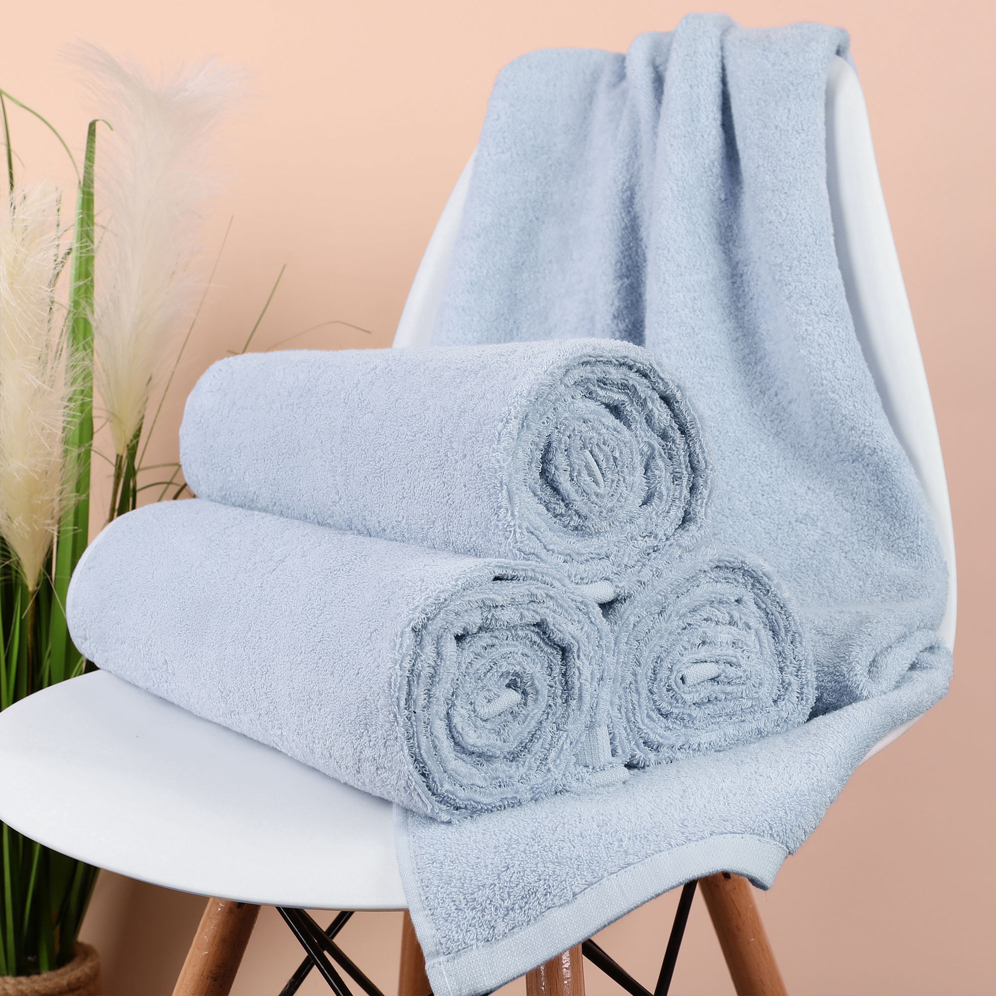 PiccoCasa Cotton Bath Towels 4 Pack 27"x54" Absorbent Waffle Weave Spa Blue