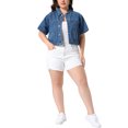 thumbnail image 2 of Agnes Orinda Women's Plus Size Cropped Denim Jackets Classic Lapel Short Sleeve Button Down Washed Casual Jean Jacket with Pocket 4X Blue, 2 of 6