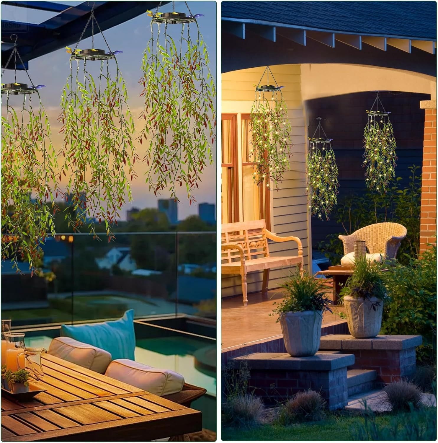 Swiftyle 2 Pcs Solar Powered Hanging LED String Lights Waterproof Outdoor Patio Garden Decor Lighting