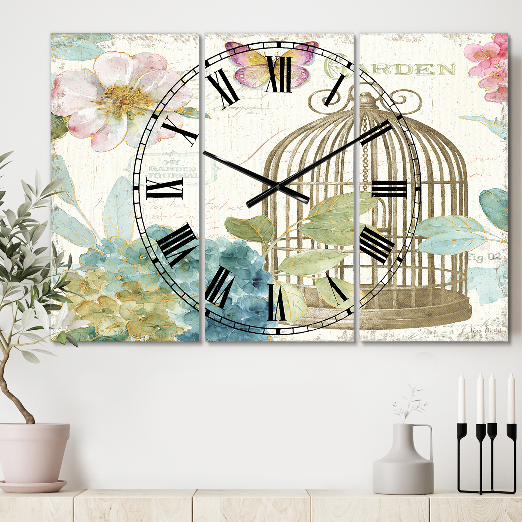 Designart 'Vintage Floral Birdcage II' Traditional Wall Clock