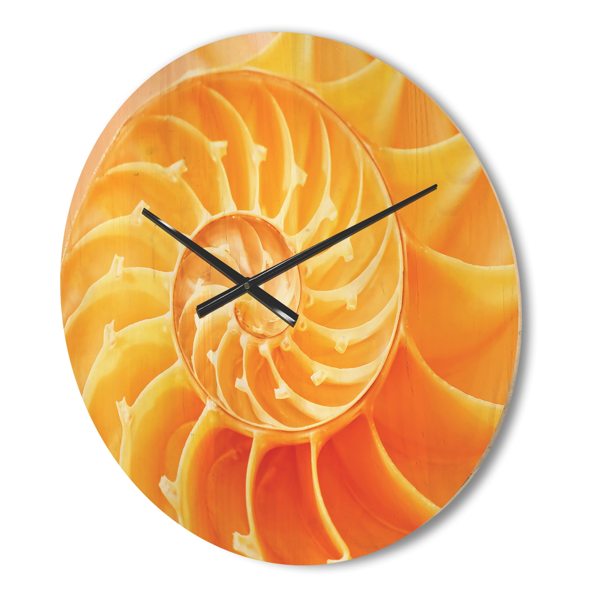 Designart 'Close Up Yellow Nautilus Shell' Modern Wood Wall Clock