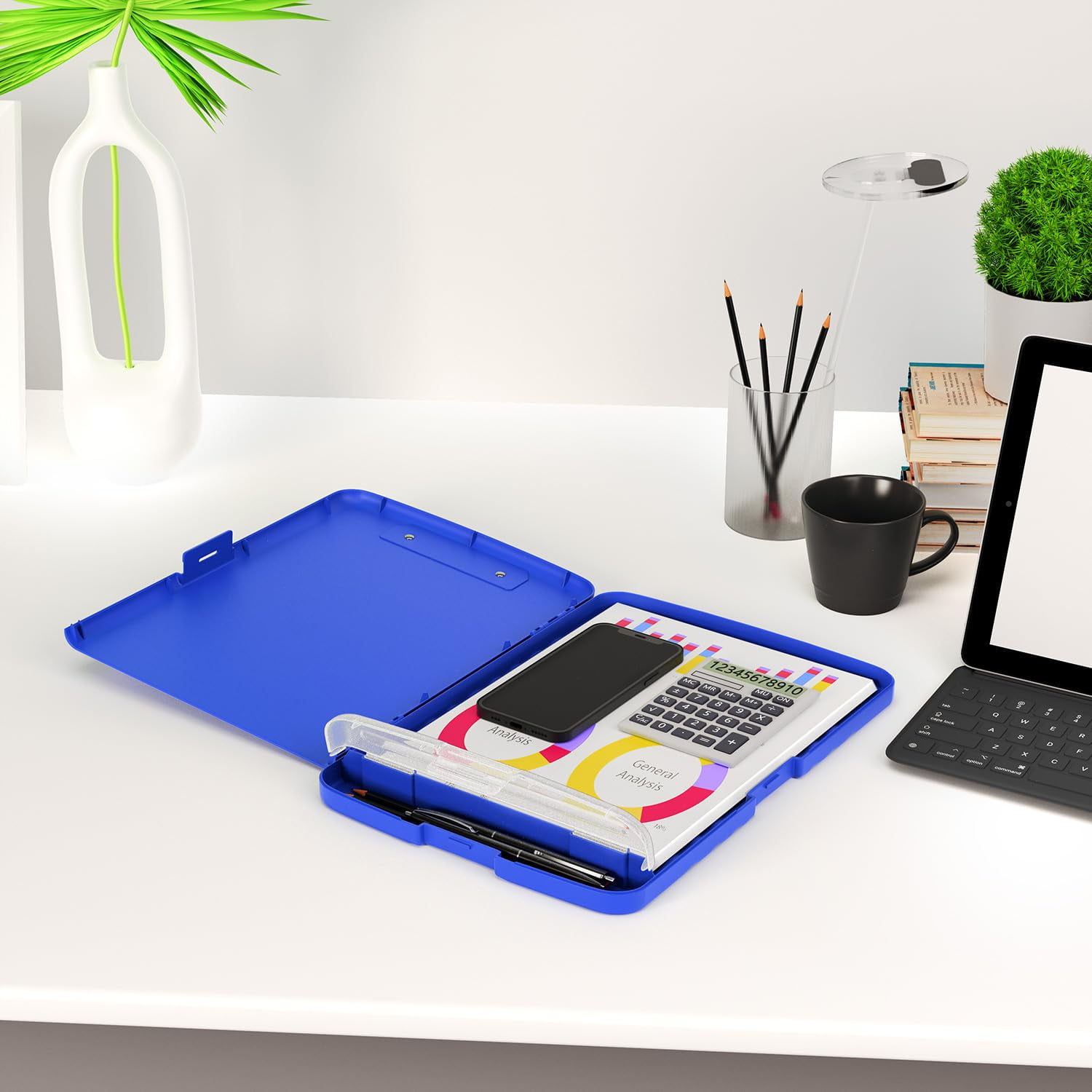 Clipboard with Storage, 8.5 x 11 Organization Box with Pen Holder and A4 Legal Paper Folder, Folio & Side-Opening, Low Profile Clip,for Nurses,Teachers, Size 14 x 9.6 x 1.2 in