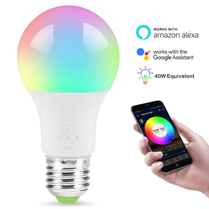 LED RGBW Colors Changing E27 7W Work with Alexa/Google Assistant Remotely Control 1 Pack No Hub Required Dimmable Timing Function USHAWN Smart WiFi Light Bulb 