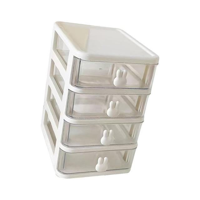 Organizador de escritorio con cajones transparentes, armario de almacenamiento, expositor de cosméticos ligero Blanco 4 Capas