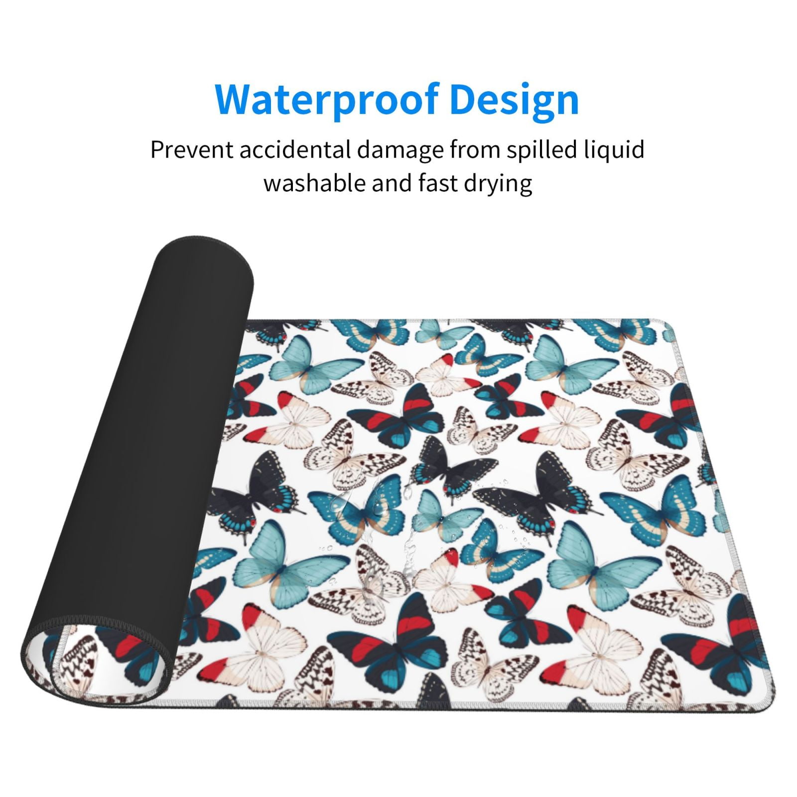 Naloa Butterfly Gaming Mouse Pad Large Mouse Mat Long Extended Desk Pad Non-Slip Rubber Mice Pads Stitched Edges Thin Pad (16x29.5 Inch)