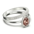 thumbnail image 2 of Beautiful Art Deco 2.25 Carat Pear Cut Affordable Morganite And Diamond Moissanite Engagement Ring, Classic Wedding Ring, Two Matching Band in 925 Sterling Silver With 18k White Gold Plating, 2 of 4