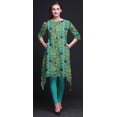 thumbnail image 3 of Bimba Green Leaves & Chrysanthemum Floral Printed Asymmetrical Kurti Tops For Women Indian Summer Dress Tunic Medium, 3 of 6