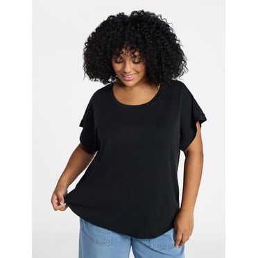 Terra & Sky Women’s Plus Scoop Neck Tunic Tee with Short Sleeves, Sizes 0X-5X