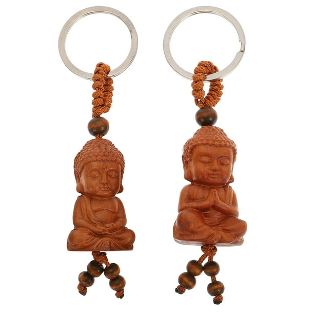 2 figuras de Buda de madera para decoración de interiores y exteriores, llaveros colgantes.
