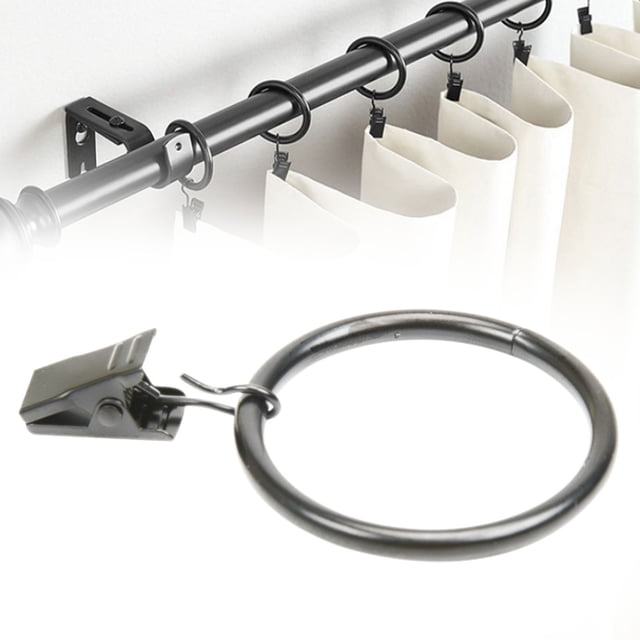 Curtain Rings with Clips, Heavy Duty Window Clip Rings Black Curtain Hooks Hangers Clip Rings for Hanging Drapery Drapes Bows, Small 1.26 Inch in Diameter, Fits up to 1" Rod