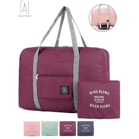 Gustave Foldable Travel Duffel Bag for Women and Men, Waterproof Lightweight travel Storage Luggage bag for Sports, Gym, Vacation "Wine Red"