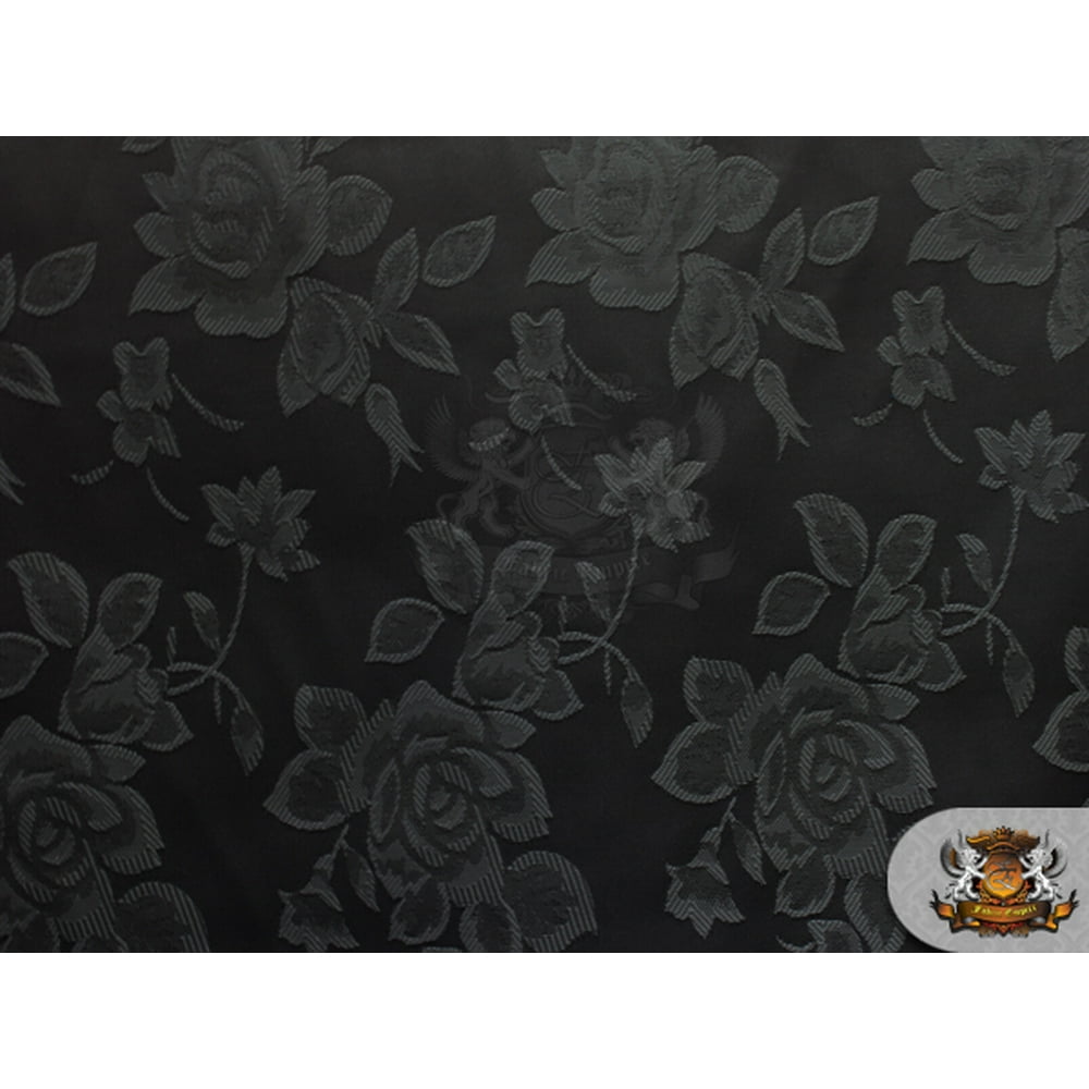 Satin Floral Jacquard Fabric BLACK / 58" Wide / Sold by the yard