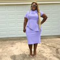 thumbnail image 3 of HAHDAXIA Women Fashion Peplum Bodycon Short Sleeve Bow Club Ruffle Pencil Party Dress, 3 of 5