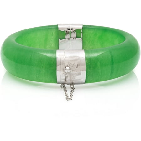 Dyed Green Jadeite Sterling Silver Bangle