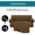 thumbnail image 4 of 4 Piece T Cushion Sofa Slipcovers Stretch Couch Cover Furniture Covers with 3 Individual T Cushion Covers, Machine Washable for Living Room (Chocolate, 3 Cushions), 4 of 11