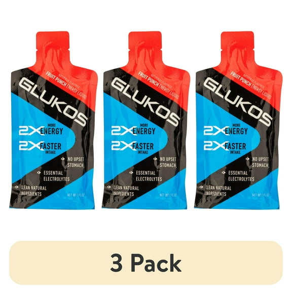 (3 pack) Glukos Energy Gel Fruit Punch, 2 Ounces,