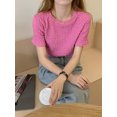 thumbnail image 1 of VISgogo Camiseta Casual para Mujer, Color Sólido, Manga Corta, Cuello Redondo, Textura Plisada, Tops VISgogo moda, 1 of 2