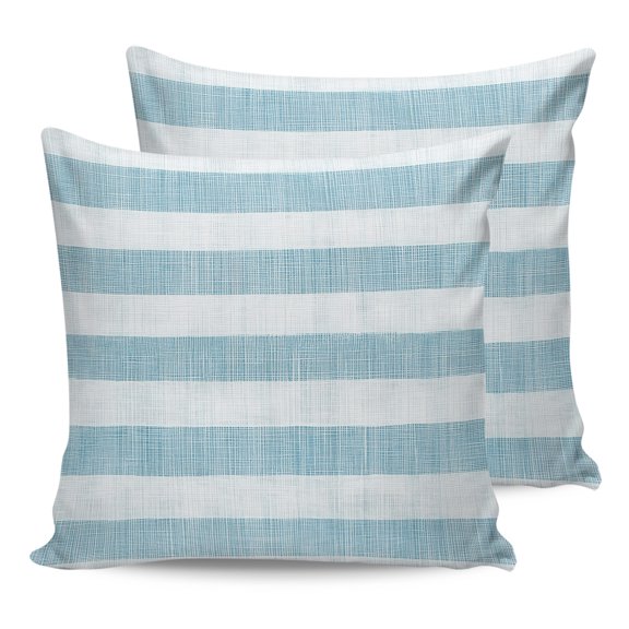Waterproof Outdoor Throw Pillows with Inserts 16"x16" Set of 2, Blue Striped Soft Decorative Pillowcases for Couch Bedroom, Rustic Farmhouse Stripes Pillow Covers for Sofa Living Room