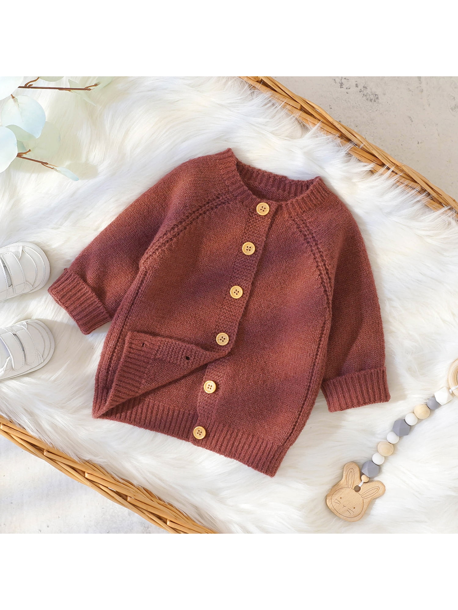 Canrulo Newborn Baby Girl Boy Knit Cardigan Sweater Checkerboard Long  Sleeve Button Sweater Coat Warm Fall Winter Clothes Camel 6-9 Months 