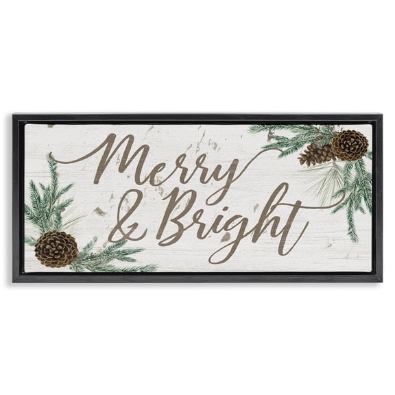 Stupell Industries Traditional Merry & Bright Pinecones Black Floating Frame Canvas Art, 25 x 11, by Grace Popp