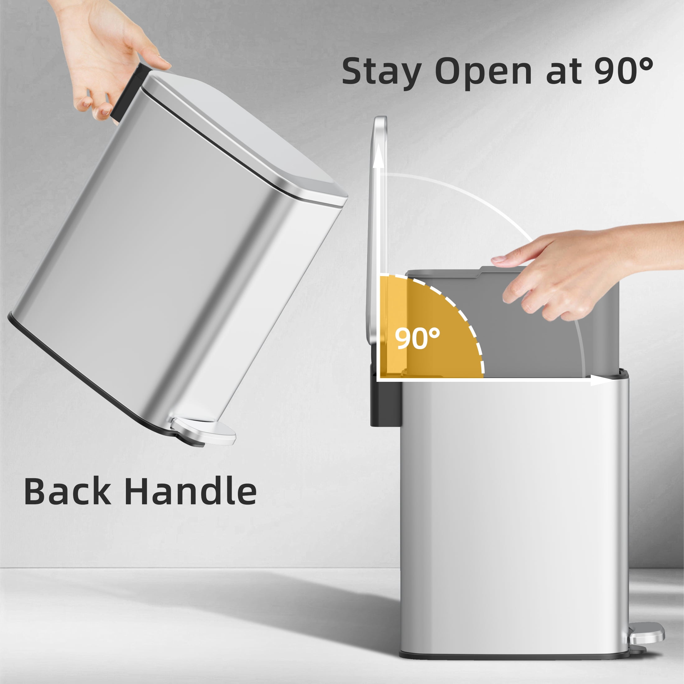 KSSKSS 1.6 Gallon/6L Small Bathroom Steel Step Trash Can, Soft-Close Lid & Fingerprint-Proof, Slim Wastebasket for Narrow Spaces (Silver)