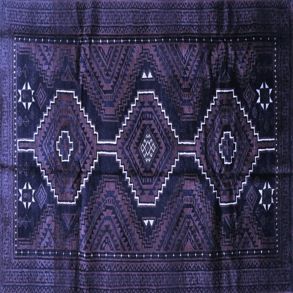 Ahgly Company Machine Washable Indoor Square Persian Blue Traditional Area Rugs, 8' Square