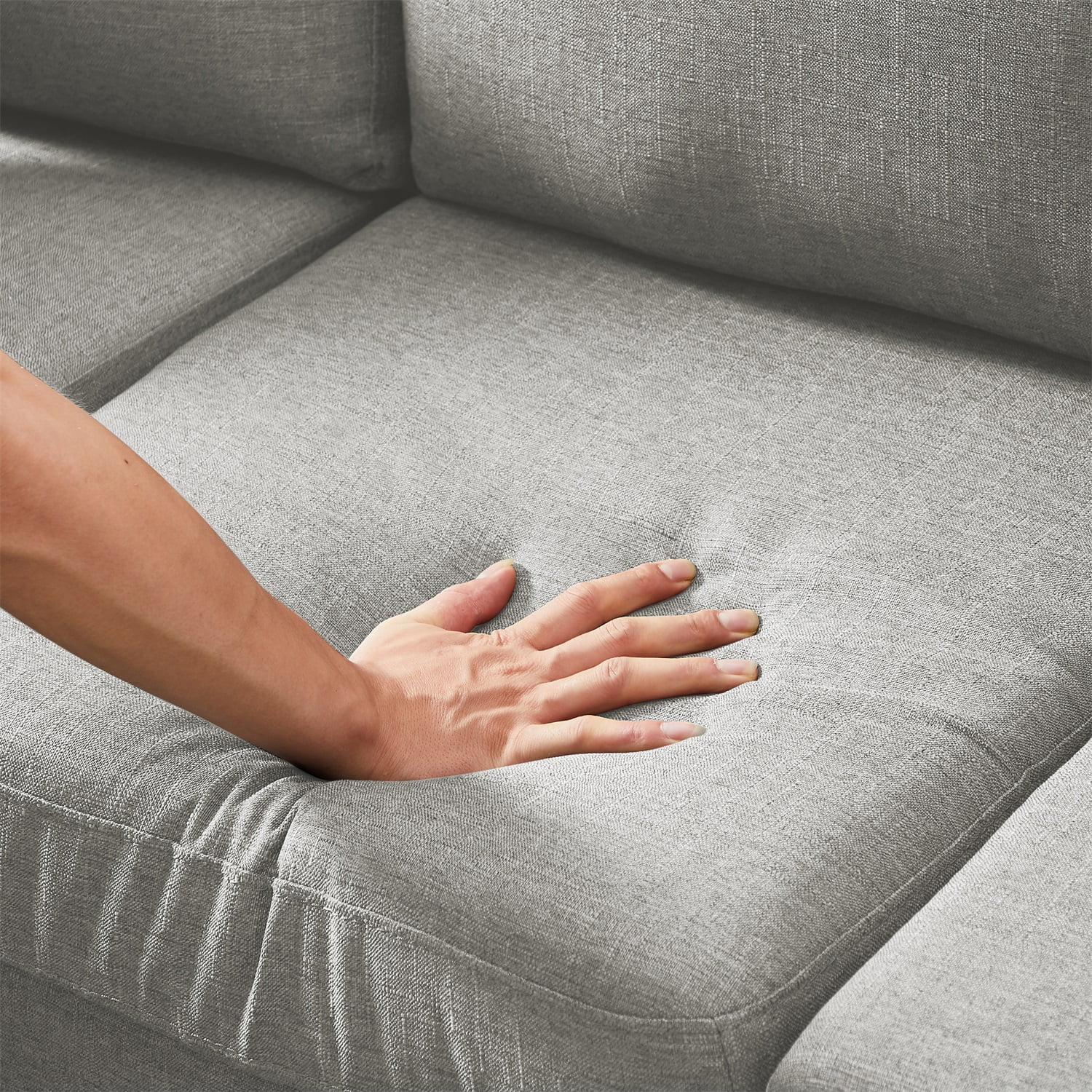 Kadyn 72" Sectional Sofa, L-Shaped Sofa with 2 Pillows, Fabric 3-Seat Sofa for Living Room, Light Grey