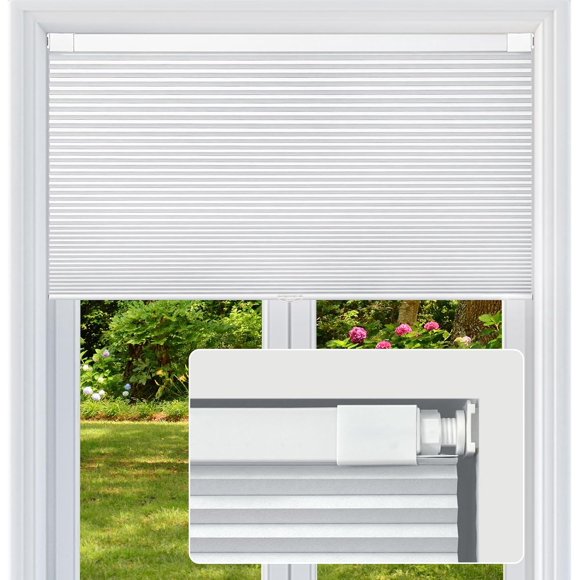 Cordless Cellular Shades, No Drill No Tools Honeycomb Window Blinds, Blackout Light Blocking Cellular Shades for Window, Thermal Insulation Blinds, Easy to Install, White 45" W x 64" H
