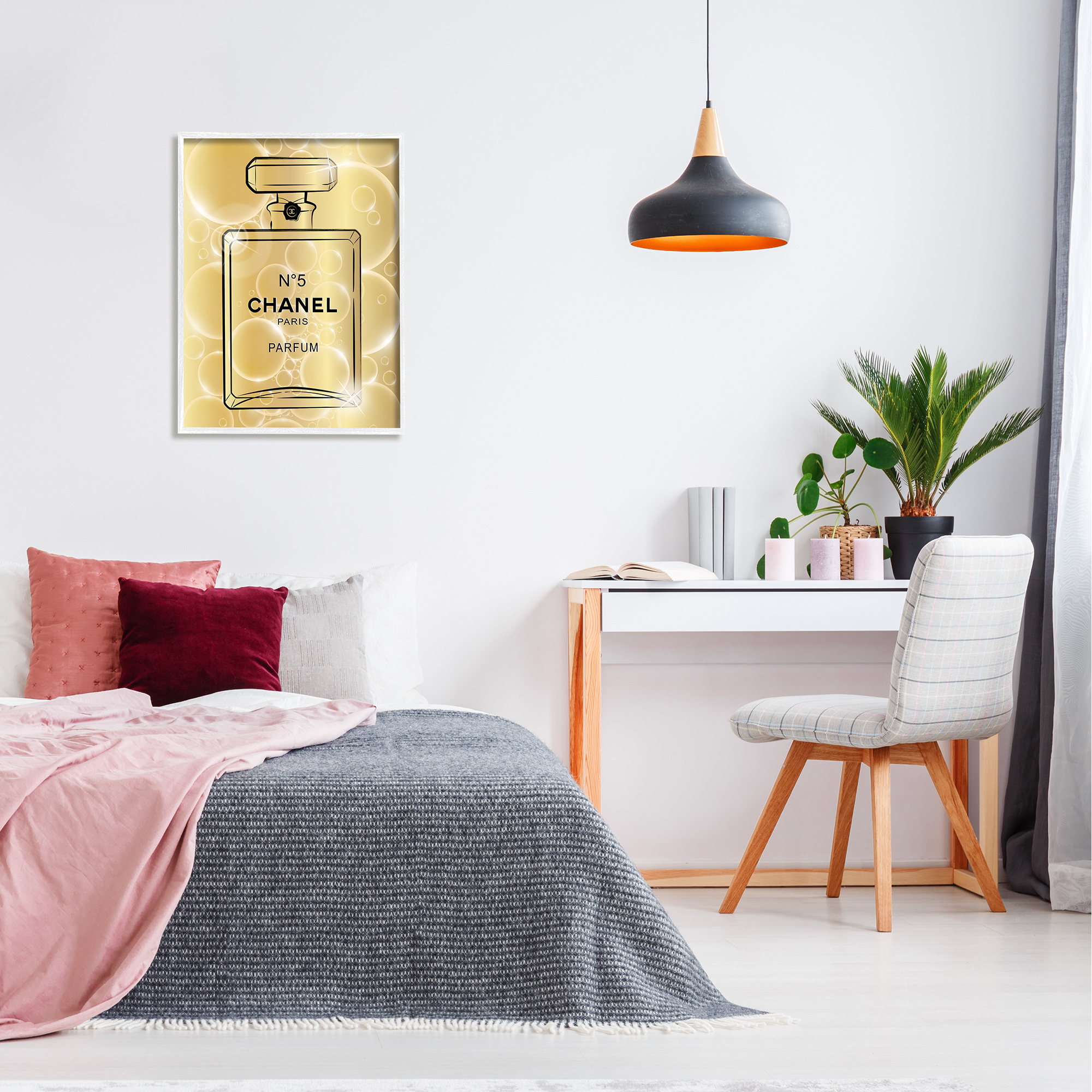 Stupell Industries Glam Perfume with Bubbles Beauty & Fashion Painting White Framed Art Print Wall Art, 24 x 30
