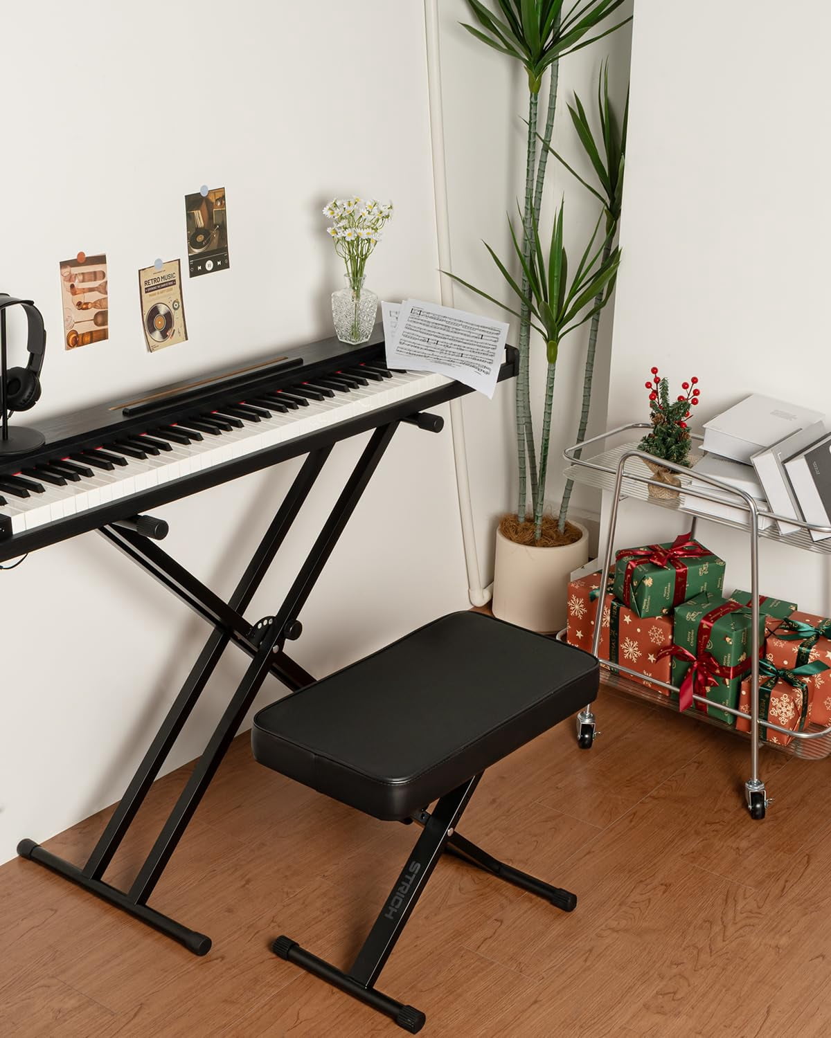 Piano Bench Folding Stool  Adjustable X-style Chair With 2.3 Inch Thicken Soft Cushion Keyboard For Musicians Black Spb-m15