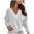thumbnail image 2 of Floleo Clearance Womens Tops Long Sleeve Shirts Fall Clearance Women's Fashion Solid Color Long Sleeve V-neck Button Bottoming Shirt Tops White, 2 of 4