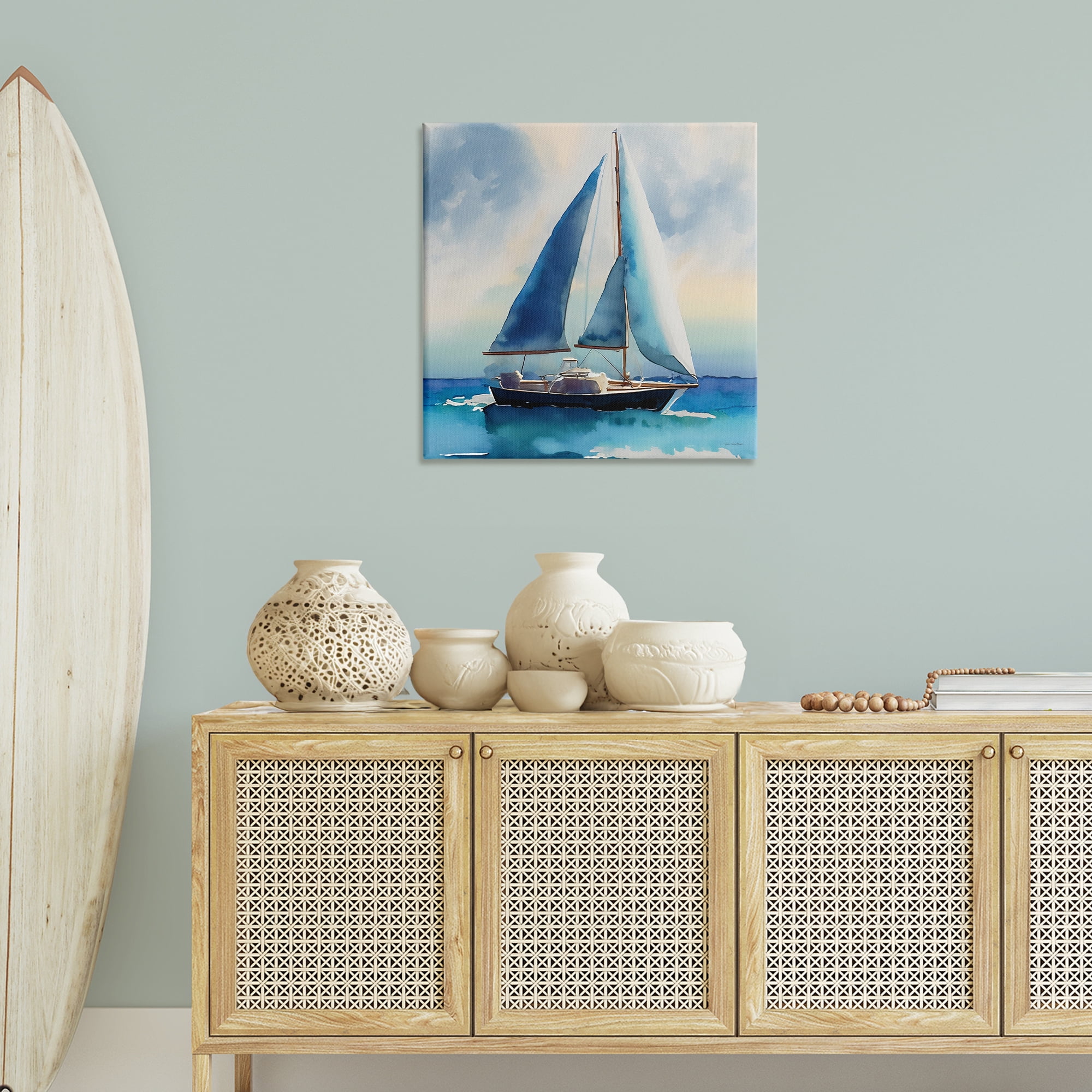 Stupell Industries Watercolor Style Sailboat Nautical & Beach Painting Wrapped Canvas Art Print Wall Art, 30 x 30