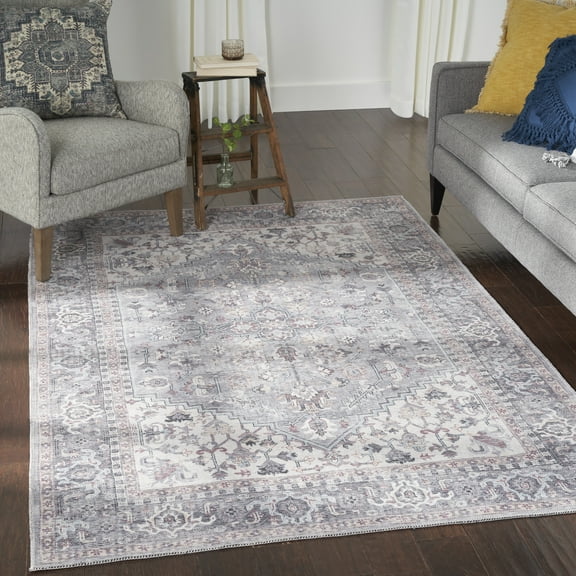 Nicole Curtis Machine Washable Traditional Boho Grey 5'3" x 7'3" Area Rug, (5' x 7')
