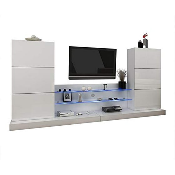Ulm Modern Entertainment Center Wall Unit With Led Lights 70 Tv White