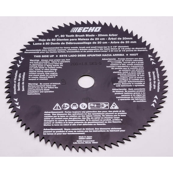 GENUINE ECHO 80 TOOTH BRUSHCUTTER BLADE 8" 20MM ARBOR 69500120331