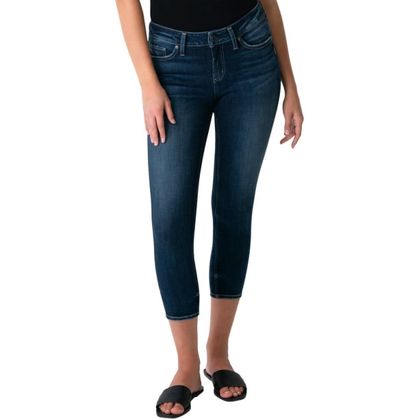 Silver Jeans Co. Women's Elyse Mid Rise Skinny Crop Jeans, Waist Sizes  24-36 