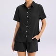 thumbnail image 5 of Short Sets 2 Piece Button Down Short Sleeve Shirts Cute Shorts Beach Vacation Lounge Matching Outfits Black 2XL, 5 of 5