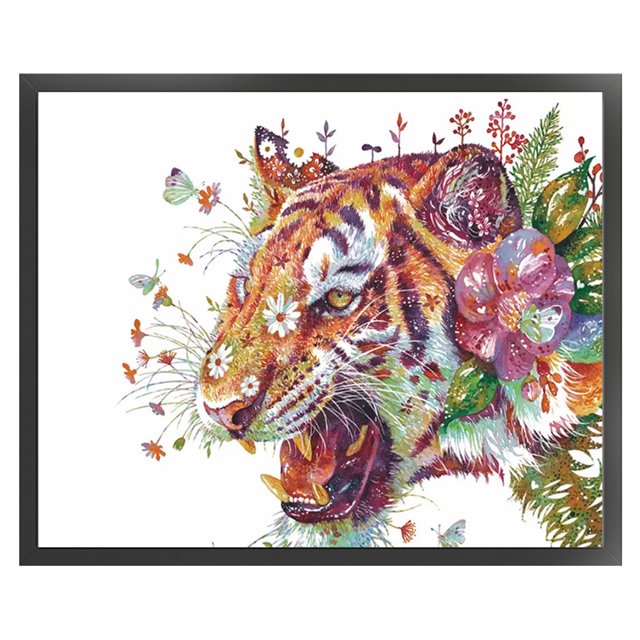 Cuadros Decorativos Flores tigre punto de cruz completo 11CT hilo de algodón DIY impreso bordado Kits Wdftyju embutido en tela